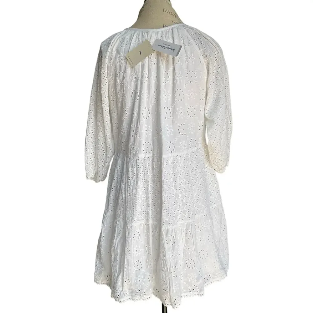 Tommy Bahama Eyelet Tiered Cotton Dress White Size Small NWT